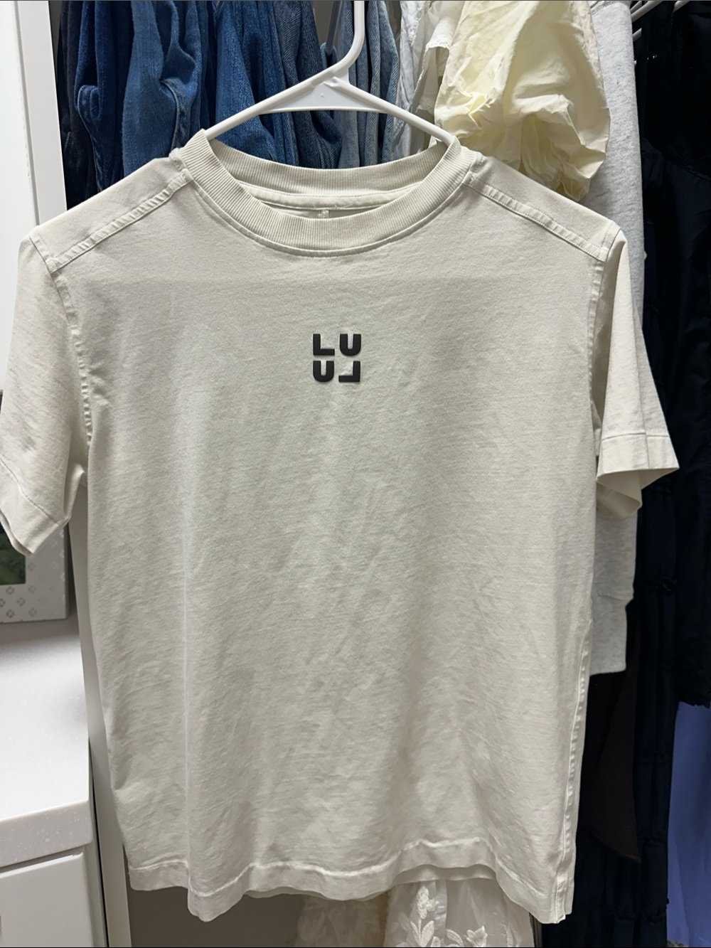 lululemon athletica oversized Cream Short Sleeve Crew with Center Logo